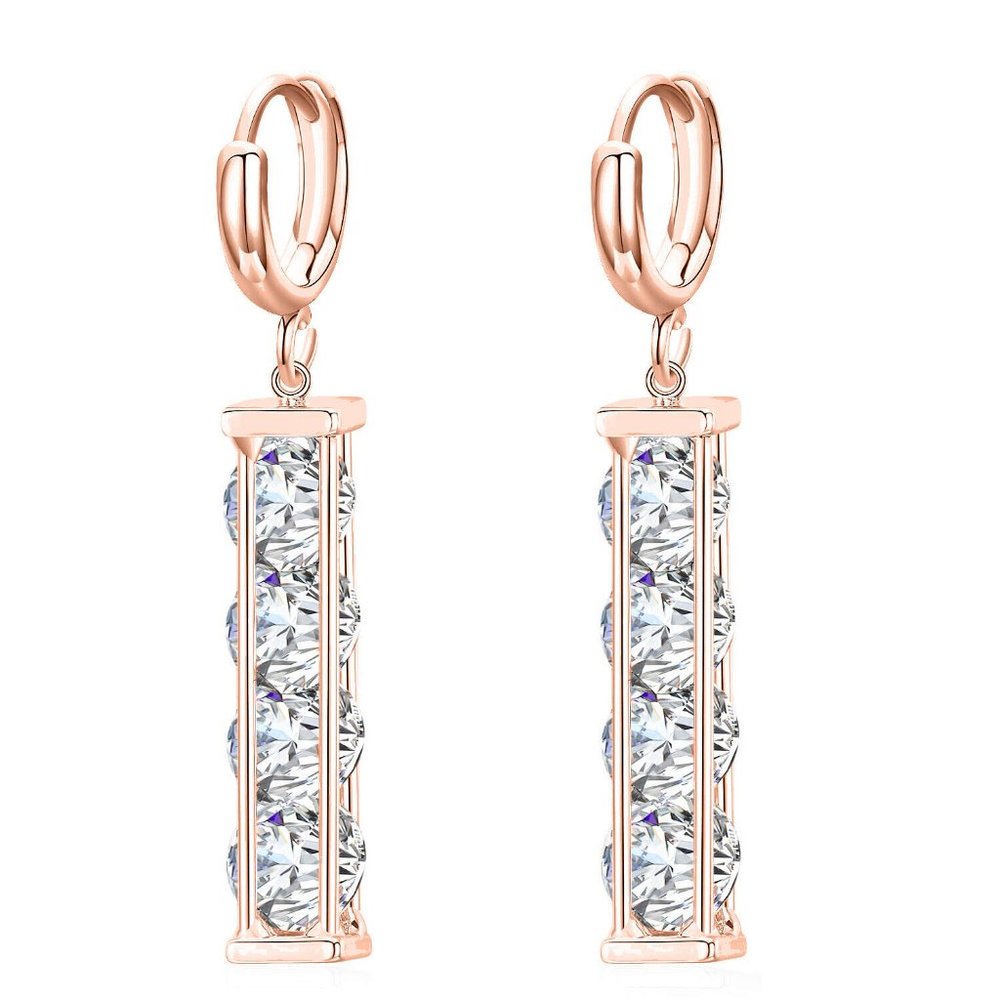Rose Gold Layered Crystal Drop Leverback Earrings With Swarovski christals - Picture 1 of 2